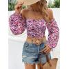 imageMakeMeChic Womens Off Shoulder Lantern Sleeve Crop Top Boho Ditsy Floral Blouse ShirtPink