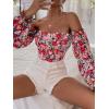 imageMakeMeChic Womens Off Shoulder Lantern Sleeve Crop Top Boho Ditsy Floral Blouse ShirtRed