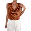 imageMakeMeChic Womens Satin Silk Tank Tops Cowl Neck Sleeveless Camisole Tops Dressy ShirtsBrown