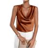 imageMakeMeChic Womens Satin Silk Tank Tops Cowl Neck Sleeveless Camisole Tops Dressy ShirtsBrown