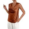imageMakeMeChic Womens Satin Silk Tank Tops Cowl Neck Sleeveless Camisole Tops Dressy ShirtsBrown