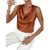 imageMakeMeChic Womens Satin Silk Tank Tops Cowl Neck Sleeveless Camisole Tops Dressy ShirtsBrown