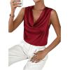 imageMakeMeChic Womens Satin Silk Tank Tops Cowl Neck Sleeveless Camisole Tops Dressy ShirtsBurgundy