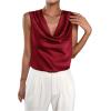 imageMakeMeChic Womens Satin Silk Tank Tops Cowl Neck Sleeveless Camisole Tops Dressy ShirtsBurgundy