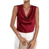 imageMakeMeChic Womens Satin Silk Tank Tops Cowl Neck Sleeveless Camisole Tops Dressy ShirtsBurgundy