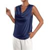 imageMakeMeChic Womens Satin Silk Tank Tops Cowl Neck Sleeveless Camisole Tops Dressy ShirtsCowl Blue