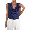 imageMakeMeChic Womens Satin Silk Tank Tops Cowl Neck Sleeveless Camisole Tops Dressy ShirtsCowl Blue