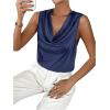 imageMakeMeChic Womens Satin Silk Tank Tops Cowl Neck Sleeveless Camisole Tops Dressy ShirtsCowl Blue