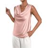 imageMakeMeChic Womens Satin Silk Tank Tops Cowl Neck Sleeveless Camisole Tops Dressy ShirtsLight Pink