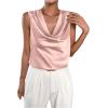 imageMakeMeChic Womens Satin Silk Tank Tops Cowl Neck Sleeveless Camisole Tops Dressy ShirtsLight Pink