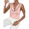 imageMakeMeChic Womens Satin Silk Tank Tops Cowl Neck Sleeveless Camisole Tops Dressy ShirtsLight Pink