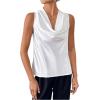 imageMakeMeChic Womens Satin Silk Tank Tops Cowl Neck Sleeveless Camisole Tops Dressy ShirtsWhite