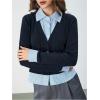 imageMakeMeChic Womens Striped Print Rib Knitted Long Sleeve Collar Neck Button Down Shirt Blouse TopsDark Blue