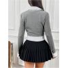 imageMakeMeChic Womens Striped Print Rib Knitted Long Sleeve Collar Neck Button Down Shirt Blouse TopsGrey
