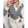 imageMakeMeChic Womens Striped Print Rib Knitted Long Sleeve Collar Neck Button Down Shirt Blouse TopsGrey a