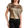 imageMakeMeChic Womens Elegant Metallic Tops Short Sleeve Round Neck BlousesGold a