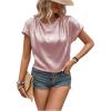imageMakeMeChic Womens Elegant Metallic Tops Short Sleeve Round Neck BlousesPink