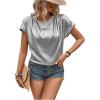 imageMakeMeChic Womens Elegant Metallic Tops Short Sleeve Round Neck BlousesSilver