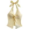 imageMakeMeChic Womens Halter Tops Slit Twist Front Backless Cute Summer Tank TopYellow