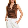 imageMakeMeChic Womens Satin Silk Tank Tops Cowl Neck Sleeveless Camisole Tops Dressy ShirtsBrown B