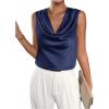 imageMakeMeChic Womens Satin Silk Tank Tops Cowl Neck Sleeveless Camisole Tops Dressy ShirtsCowl Blue