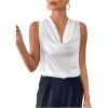 imageMakeMeChic Womens Satin Silk Tank Tops Cowl Neck Sleeveless Camisole Tops Dressy ShirtsWhite