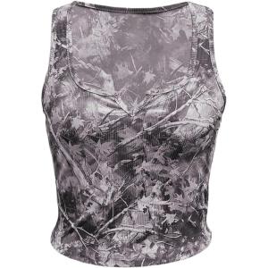 imageMakeMeChic Womens Camo Notched Wide Strap Tank Top Sleeveless Streetwear Crop TopsBlack