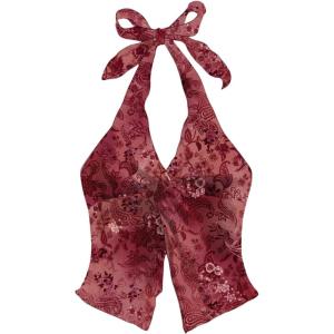 imageMakeMeChic Womens Halter Tops Slit Twist Front Backless Cute Summer Tank TopDark Red