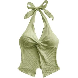 imageMakeMeChic Womens Halter Tops Slit Twist Front Backless Cute Summer Tank TopMint Green