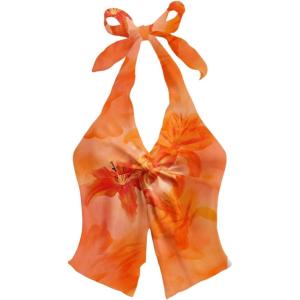 imageMakeMeChic Womens Halter Tops Slit Twist Front Backless Cute Summer Tank TopOrange