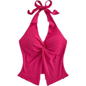 imageMakeMeChic Womens Halter Tops Slit Twist Front Backless Cute Summer Tank TopRed Violet
