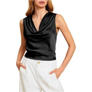 imageMakeMeChic Womens Satin Silk Tank Tops Cowl Neck Sleeveless Camisole Tops Dressy ShirtsBlack a
