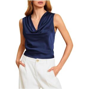 imageMakeMeChic Womens Satin Silk Tank Tops Cowl Neck Sleeveless Camisole Tops Dressy ShirtsBlue a