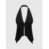 imageMakeMeChic Womens Lepoard Print Halter Tops Y2k Split Asymmetrical Club Crop TopBlack