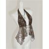 imageMakeMeChic Womens Lepoard Print Halter Tops Y2k Split Asymmetrical Club Crop TopGold Brown