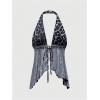 imageMakeMeChic Womens Lepoard Print Halter Tops Y2k Split Asymmetrical Club Crop TopGrey