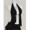 imageMakeMeChic Womens Lepoard Print Halter Tops Y2k Split Asymmetrical Club Crop TopMesh Black