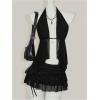 imageMakeMeChic Womens Lepoard Print Halter Tops Y2k Split Asymmetrical Club Crop TopMesh Black
