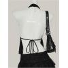 imageMakeMeChic Womens Lepoard Print Halter Tops Y2k Split Asymmetrical Club Crop TopMesh Black