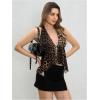 imageMakeMeChic Womens Lepoard Print Halter Tops Y2k Split Asymmetrical Club Crop TopMulticolor