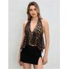 imageMakeMeChic Womens Lepoard Print Halter Tops Y2k Split Asymmetrical Club Crop TopMulticolor