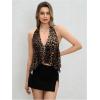 imageMakeMeChic Womens Lepoard Print Halter Tops Y2k Split Asymmetrical Club Crop TopMulticolor