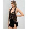 imageMakeMeChic Womens Lepoard Print Halter Tops Y2k Split Asymmetrical Club Crop TopMulticolor