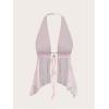 imageMakeMeChic Womens Lepoard Print Halter Tops Y2k Split Asymmetrical Club Crop TopPink Lace