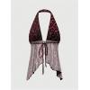 imageMakeMeChic Womens Lepoard Print Halter Tops Y2k Split Asymmetrical Club Crop TopRed