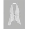 imageMakeMeChic Womens Lepoard Print Halter Tops Y2k Split Asymmetrical Club Crop TopWhite Lace