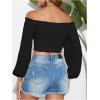 imageMakeMeChic Womens Textured Off Shoulder Blouses Shirred Long Sleeve Frill Trim Crop TopsBlack