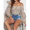imageMakeMeChic Womens Textured Off Shoulder Blouses Shirred Long Sleeve Frill Trim Crop TopsMulticolor