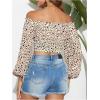 imageMakeMeChic Womens Textured Off Shoulder Blouses Shirred Long Sleeve Frill Trim Crop TopsMulticolor