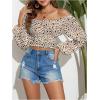 imageMakeMeChic Womens Textured Off Shoulder Blouses Shirred Long Sleeve Frill Trim Crop TopsMulticolor